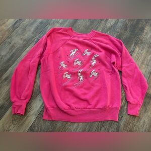 Vintage 1985 Bunny Ski Slope Hot Pink Crewneck Sz Medium